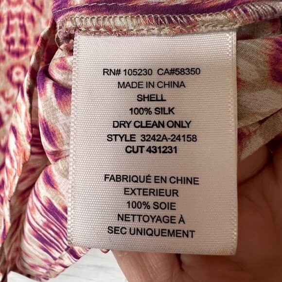 Joie Blouse Womens Size XS Pink Purple 100% Silk Bohemian Abstract Design V Neck - Picture 6 of 12